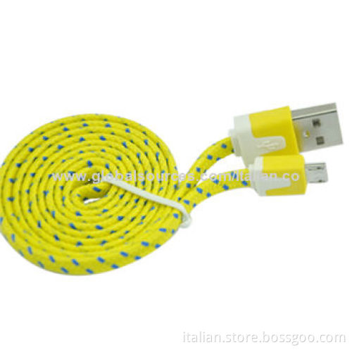 Flat Noodle Fabric Braided Micro USB Charger Cables for Samsung, with Plug-and-play Function